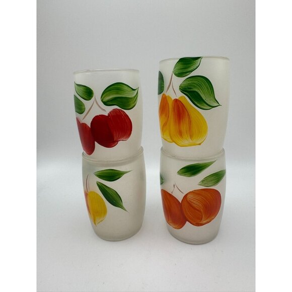 4 Bartlett Collins Gay Fad Handpainted Fruits juice glasses 3.25" Vintage - Picture 6 of 8